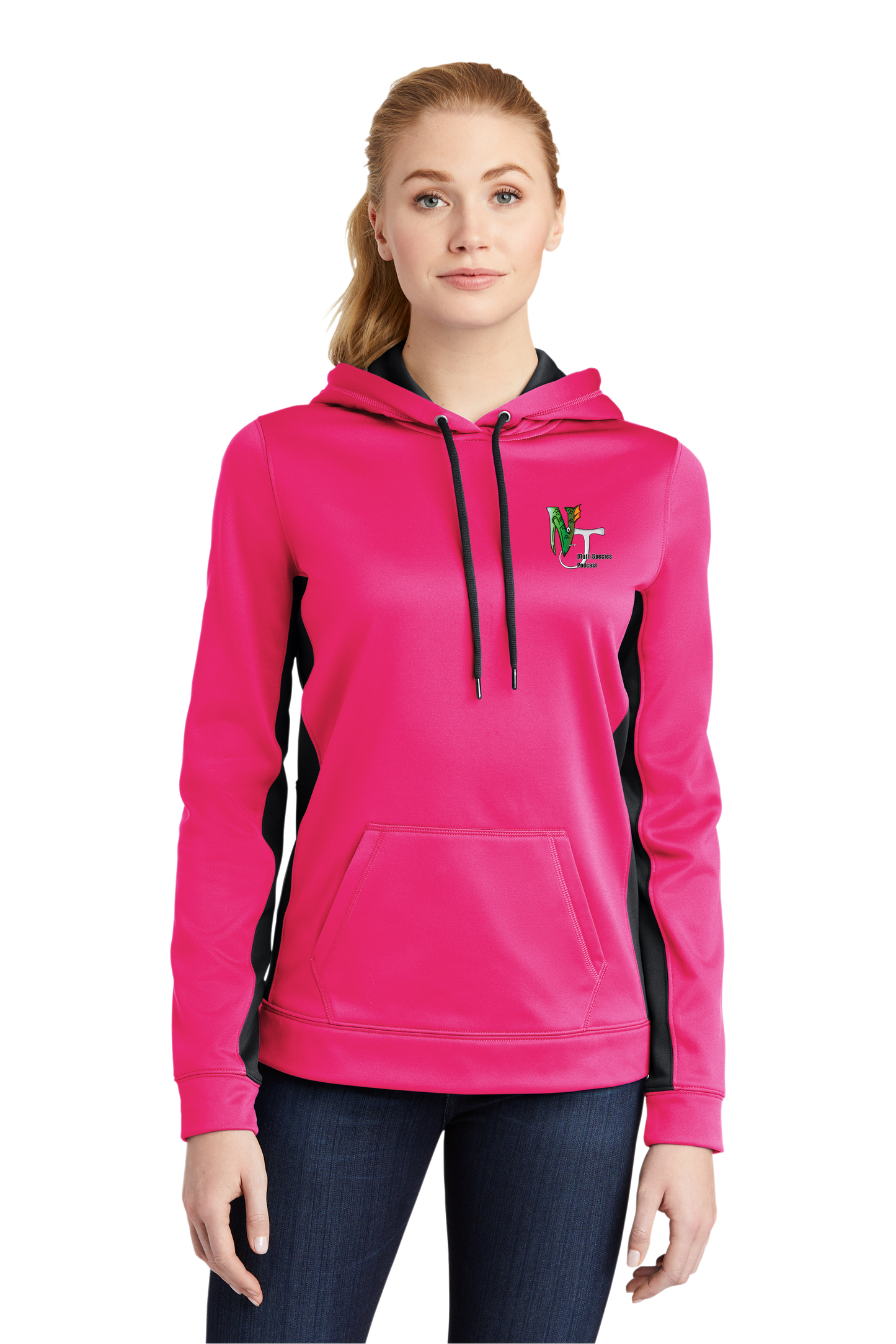 LST235 Sport-Tek® Ladies Sport-Wick® Fleece Colorblock Hooded Pullover